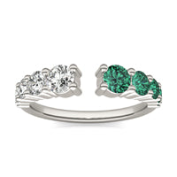5/8 CTW Round Caydia Lab Grown Diamond Open Graduated Fashion Ring 14K White Gold featuring Created Emerald