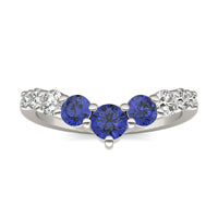3/8 CTW Round Caydia Lab Grown Diamond Curved Graduated Fashion Ring 14K White Gold featuring Created Sapphire