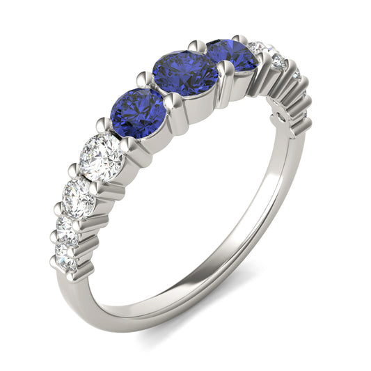 2/5 CTW Round Caydia Lab Grown Diamond Graduated Fashion Ring 14K White Gold featuring Created Sapphire