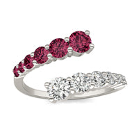 5/8 CTW Round Caydia Lab Grown Diamond Bypass Graduated Fashion Ring 14K White Gold featuring Created Ruby