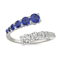 5/8 CTW Round Caydia Lab Grown Diamond Bypass Graduated Fashion Ring 14K White Gold featuring Created Sapphire
