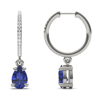 1/15 CTW Round Caydia Lab Grown Diamond Huggie Drop Earrings 14K White Gold featuring Created Sapphire