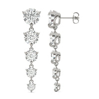 9.26 CTW DEW Round Forever One Moissanite Graduated Drop Earrings 14K White Gold