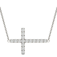 1/2 CTW Round Caydia Lab Grown Diamond Sideways Cross Necklace 14K White Gold