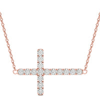 1/2 CTW Round Caydia Lab Grown Diamond Sideways Cross Necklace 14K Rose Gold