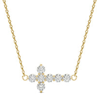 1/2 CTW Round Caydia Lab Grown Diamond Sideways Cross Necklace 14K Yellow Gold