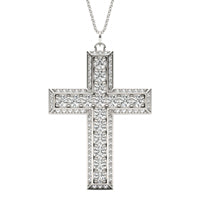 2 1/15 CTW Round Caydia Lab Grown Diamond Beveled Edge Mens Cross Necklace 14K White Gold