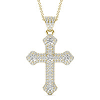 1 1/3 CTW Round Caydia Lab Grown Diamond Accented Mens Cross Necklace 14K Yellow Gold