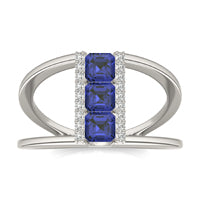 1/5 CTW Round Caydia Lab Grown Diamond Geometric Fashion Ring 14K White Gold featuring Created Sapphire