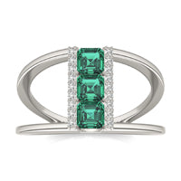 1/5 CTW Round Caydia Lab Grown Diamond Geometric Fashion Ring 14K White Gold featuring Created Emerald