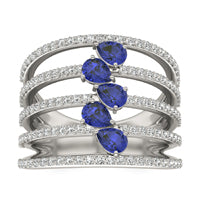2/3 CTW Round Caydia Lab Grown Diamond Five Row Statement Ring 14K White Gold featuring Created Sapphire