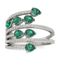 1/2 CTW Round Caydia Lab Grown Diamond Statement Ring 14K White Gold featuring Created Emerald