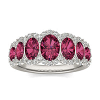 5/8 CTW Round Caydia Lab Grown Diamond Seven Stone Halo Ring 14K White Gold featuring Created Ruby