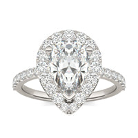 2.94 CTW DEW Pear Forever One Moissanite Classic Halo Ring 14K White Gold