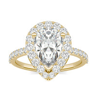 2.94 CTW DEW Pear Forever One Moissanite Classic Halo Ring 14K Yellow Gold