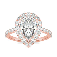 2.94 CTW DEW Pear Forever One Moissanite Classic Halo Ring 14K Rose Gold