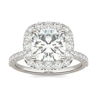 3.18 CTW DEW Cushion Forever One Moissanite Classic Halo Ring 14K White Gold