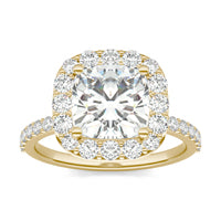 3.18 CTW DEW Cushion Forever One Moissanite Classic Halo Ring 14K Yellow Gold