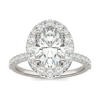 3.28 CTW DEW Elongated Oval Forever One Moissanite Classic Halo Ring 14K White Gold