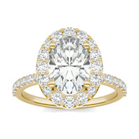 3.28 CTW DEW Elongated Oval Forever One Moissanite Classic Halo Ring 14K Yellow Gold