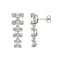 8.22 CTW DEW Asscher Forever One Moissanite Graduated Drop Earrings 14K White Gold