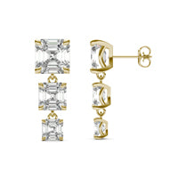 8.22 CTW DEW Asscher Forever One Moissanite Graduated Drop Earrings 14K Yellow Gold