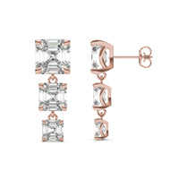 8.22 CTW DEW Asscher Forever One Moissanite Graduated Drop Earrings 14K Rose Gold