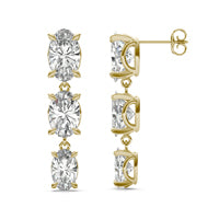 10.60 CTW DEW Elongated Oval Forever One Moissanite Graduated Drop Earrings 14K Yellow Gold