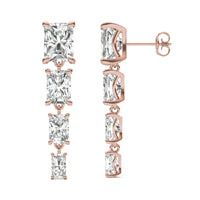 8.06 CTW DEW Radiant Forever One Moissanite Graduated Drop Earrings 14K Rose Gold