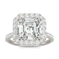 4.04 CTW DEW Asscher Forever One Moissanite Classic Halo Ring 14K White Gold