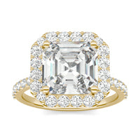 4.04 CTW DEW Asscher Forever One Moissanite Classic Halo Ring 14K Yellow Gold