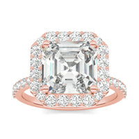4.04 CTW DEW Asscher Forever One Moissanite Classic Halo Ring 14K Rose Gold