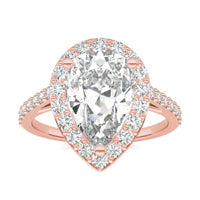 4.22 CTW DEW Pear Forever One Moissanite Classic Halo Ring 14K Rose Gold