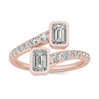 1 2/5 CTW Emerald Caydia Lab Grown Diamond Couture Bezel Set Bypass Fashion Ring 14K Rose Gold