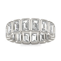 4 CTW Emerald Caydia Lab Grown Diamond Couture Bezel Set Eternity Ring 14K White Gold