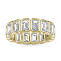 4 CTW Emerald Caydia Lab Grown Diamond Couture Bezel Set Eternity Ring 14K Yellow Gold