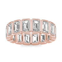 4 CTW Emerald Caydia Lab Grown Diamond Couture Bezel Set Eternity Ring 14K Rose Gold