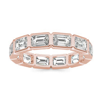 3 CTW Emerald Caydia Lab Grown Diamond Couture Bezel Set East-West Eternity Ring 14K Rose Gold