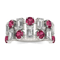 2 1/3 CTW Emerald Caydia Lab Grown Diamond Couture Two Row Alternating Ring 14K White Gold featuring Created Ruby