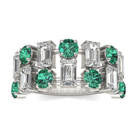 2 1/3 CTW Emerald Caydia Lab Grown Diamond Couture Two Row Alternating Ring 14K White Gold featuring Created Emerald