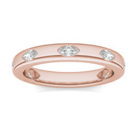 0.49 CTW DEW Marquise Forever One Moissanite Bezel Set Seven Stone Ring 14K Rose Gold