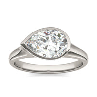 2.10 CTW DEW Pear Forever One Moissanite Bezel Set Solitaire Ring 14K White Gold