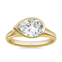 2.10 CTW DEW Pear Forever One Moissanite Bezel Set Solitaire Ring 14K Yellow Gold