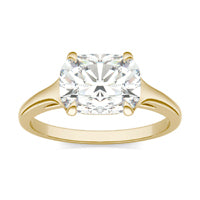 2.30 CTW DEW Elongated Cushion Forever One Moissanite Cathedral East-West Solitaire Ring 14K Yellow Gold