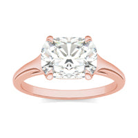 2.30 CTW DEW Elongated Cushion Forever One Moissanite Cathedral East-West Solitaire Ring 14K Rose Gold