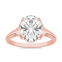 2.50 CTW DEW Elongated Oval Forever One Moissanite Cathedral Solitaire Ring 14K Rose Gold