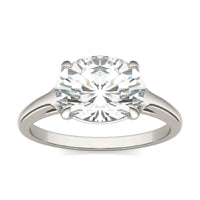 2.50 CTW DEW Elongated Oval Forever One Moissanite Cathedral East-West Solitaire Ring 14K White Gold