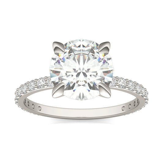 2.62 CTW DEW Round Forever One Moissanite Classic Solitaire with Side Accents Ring 14K White Gold, Ring Size 7.0