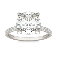 3.52 CTW DEW Round Forever One Moissanite Classic Solitaire with Side Accents Ring 14K White Gold
