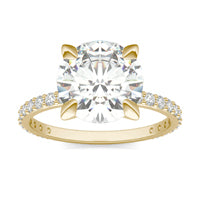 3.52 CTW DEW Round Forever One Moissanite Classic Solitaire with Side Accents Ring 14K Yellow Gold